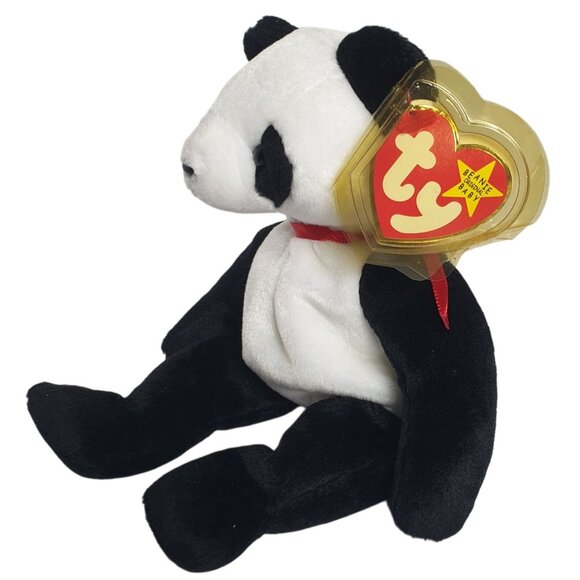 VTG Ty Beanie Babies Fortune Panda Bear 8.5" Plush Toy 1997 Black White W Tags - Picture 9 of 9